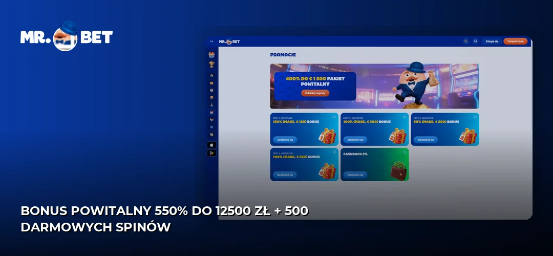 Bonus powitalny 550% do 12500 zł + 500 darmowych spinów
