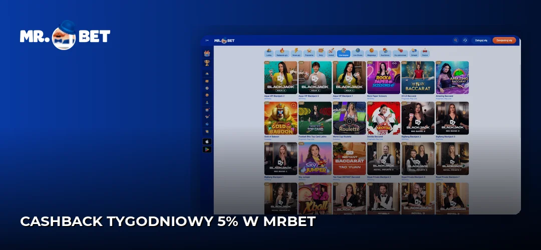 Cashback tygodniowy 5% w MrBet